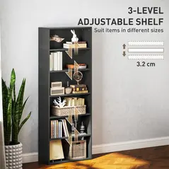 HOMCOM Six Shelf Bookcase - Black - 4