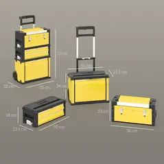 HOMCOM 3-in-1 Stackable Rolling Tool Box - Yellow - 2