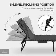 Outsunny Set of Two Sun Loungers, with Five-Position Reclining Backs - Black - 5