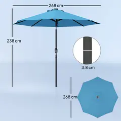 Outsunny 2.7m LED Light Parasol Umbrella - Blue - 2