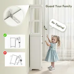 HOMCOM Tall Bathroom Cabinet, with Laundry Basket - White - 5