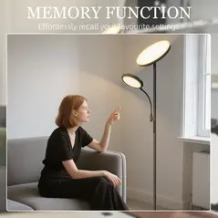 HOMCOM LED Floor Lamp for Living Room, Stepless Dimmable Standing Lamp, Mother and Child Uplighter with Reading Light, 4 Scene Modes, 2700K-6500K Colour Temps, 4 Brightness Levels, Remote Control - 6