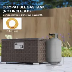 Outsunny Five Piece Rattan Garden Furniture Set with Gas Fire Pit Table and Footstool - Brown and Cream White - 5