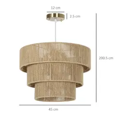 HOMCOM Hemp Rope Ceiling Light, 3-Layer Boho Pendant Light, 4 x E14 Vintage Ceiling Lamp Fixtures for Living Room, Bedroom, Kitchen, Hallway, Light Brown - 2