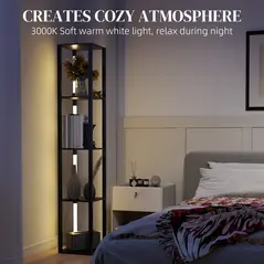 HOMCOM LED Floor Lamp with Shelves, Modern Dimmable Standing Lamp with 3 Brightness Levels and Foot Switch for Living Room, Bedroom, Office, Black - 5