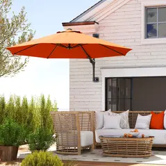 Outsunny 3(m) Wall-Mounted Parasol Shade, with Handle - Orange - 1