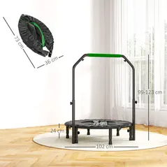 HOMCOM 40" Foldable Mini Fitness Trampoline, with Adjustable Foam Handle, Green - 2