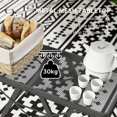 Outsunny 3 ft Folding Camping Table w/ Adjustable Heights, Portable Lightweight Outdoor Folding Picnic Table with Metal Mesh Desktop & Aluminium Legs for Picnic, Garden, Party, Black - 3