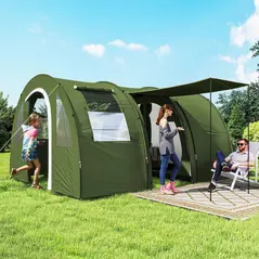 Outsunny 5-6 Man Camping Tent with 2 Room, Floor and Carry Bag - Green - 1