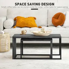 HOMCOM Nesting Coffee Table Set of 2, Industrial Stacking Side End Tables with Metal Frame for Living Room, Bedroom, Dark Grey Marble Effect - 6