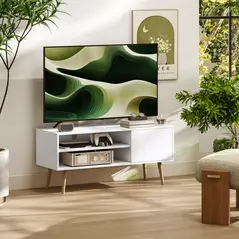 HOMCOM TV Stand up to 55 Inches, TV Unit with Open Shelves and Cable Holes - White - 1