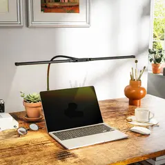 HOMCOM LED Desk Lamp with Clamp, Double Head Table Lamp with 3 Colour Modes & 10 Brightness Levels, Flexible Gooseneck Reading Desk Light with Timer and Memory Function for Study, Office, Work, Black - 6