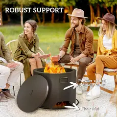 Outsunny Outdoor Round Fire Pit with Lid and Fire Poker - Black - 4