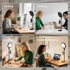 HOMCOM Selfie Light for Video Conference Lighting, Dimmable Desk Lamp with Stand Phone Holder, 5 Colour Modes & 10 Brightness Levels, Memory Function for Home Office, Recording, Video Calls, Black - 7