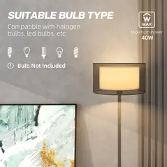 HOMCOM Floor Lamp for Living Room, Modern Standing Lamp with Double Layer Shade & Foot Switch, Minimalist Tall Pole Lampshade for Bedroom, Office, Black - 6