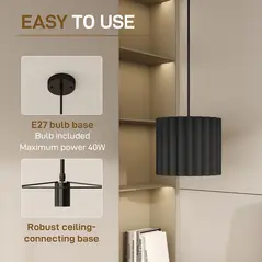 HOMCOM Linen Pendant Light, Bedside Ceiling Lamps with E27 Bulb, Modern Hanging Lights for Living Room, Bedroom, Kitchen, Hallway, Black - 4