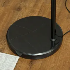 HOMCOM Rattan Floor Lamp for Living Room, Farmhouse Arc Standing Lamp with Dual-Layer Shade & Foot Switch, Height Adjustable Minimalist Tall Pole Lampshade for Bedroom, Office, Black - 8