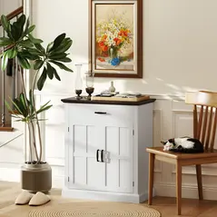 HOMCOM Farmhouse Sideboard with 3 cm Thick Top 2 Barn Doors - White - 7