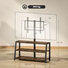HOMCOM Industrial-Style TV Stand, with 35° Swivel Bracket - Dark Brown - 2