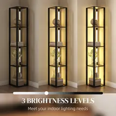 HOMCOM LED Floor Lamp with Shelves, Modern Dimmable Standing Lamp with 3 Brightness Levels and Foot Switch for Living Room, Bedroom, Office, Black - 4