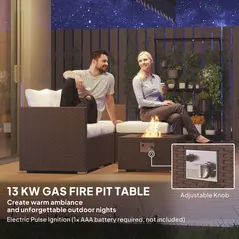 Outsunny Five Piece Rattan Garden Furniture Set with Gas Fire Pit Table and Footstool - Brown and Cream White - 4