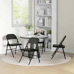 HOMCOM Linen-Look Set of Four Cushioned Folding Chairs - Black - 7