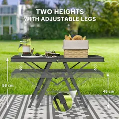 Outsunny 3 ft Folding Camping Table w/ Adjustable Heights, Portable Lightweight Outdoor Folding Picnic Table with Metal Mesh Desktop & Aluminium Legs for Picnic, Garden, Party, Black - 4