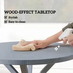 Outsunny Garden Table, 85cm Round Outdoor Dining Table with Steel Frame, Wood Effect Top, for Balcony, Deck, Dark Grey - 5