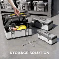 HOMCOM 3 Pieces Stainless Steel Toolbox Set, 23"/ 19"/ 16" - 3