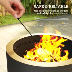 Outsunny Outdoor Round Fire Pit with Lid and Fire Poker - Black - 3