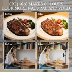 HOMCOM Selfie Light for Video Conference Lighting, Dimmable Desk Lamp with Stand Phone Holder, 5 Colour Modes & 10 Brightness Levels, Memory Function for Home Office, Recording, Video Calls, Black - 3