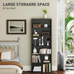 HOMCOM Six Shelf Bookcase - Black - 3