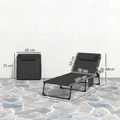 Outsunny Set of Two Sun Loungers, with Five-Position Reclining Backs - Black - 2