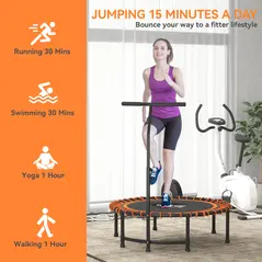 HOMCOM Mini Round Steel Frame Trampoline w/ Adjustable Handle, Orange - 6