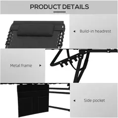 Outsunny Set of Two Sun Loungers, with Five-Position Reclining Backs - Black - 4