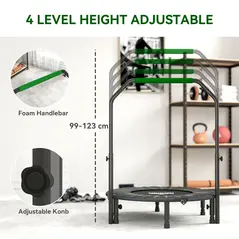 HOMCOM 40" Foldable Mini Fitness Trampoline, with Adjustable Foam Handle, Green - 3