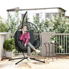 Outsunny Hanging Egg Chair, with Cushion - Dark Grey - 1