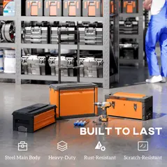 HOMCOM 3-in-1 Stackable Rolling Tool Box - Orange - 6