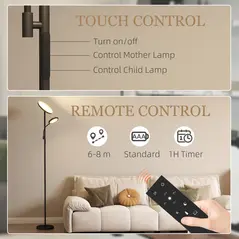 HOMCOM LED Floor Lamp for Living Room, Stepless Dimmable Standing Lamp, Mother and Child Uplighter with Reading Light, 4 Scene Modes, 2700K-6500K Colour Temps, 4 Brightness Levels, Remote Control - 5