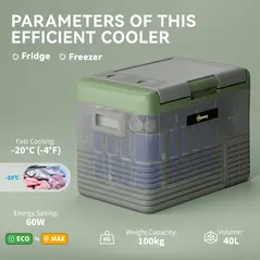 Outsunny 40L Portable Car Refrigerator - Light Green and Grey - 3