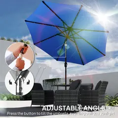 Outsunny 2.7m LED Light Parasol Umbrella - Blue - 4