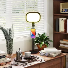HOMCOM Selfie Light for Video Conference Lighting, Dimmable Desk Lamp with Stand Phone Holder, 5 Colour Modes & 10 Brightness Levels, Memory Function for Home Office, Recording, Video Calls, Black - 8