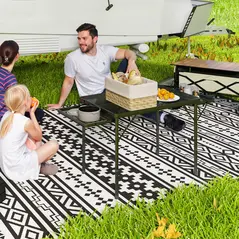 Outsunny Folding Grill Table, 4.5ft Portable Camping Table with 2 Wing Panels, Height Adjustable Metal Picnic Table for Camping, Picnic and BBQ, Black - 1