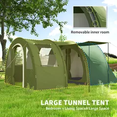 Outsunny 5-6 Man Camping Tent with 2 Room, Floor and Carry Bag - Green - 3