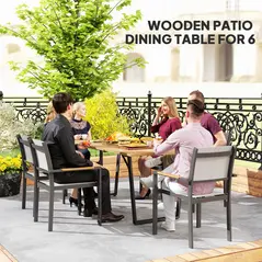 Outsunny 6 Seater Wooden Garden Dining Table, 175 x 80 cm Rectangular Outdoor Dining Table with 5cm Parasol Hole and Slatted Top, Weather Resistant for Patio, Terrace, Brown - 3