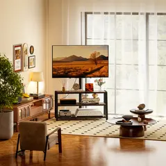 HOMCOM Industrial-Style TV Stand, with 35° Swivel Bracket - Dark Brown - 7