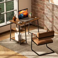 HOMCOM Industrial-Style Work Desk, with Shelves - Brown/Black - 1