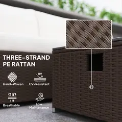 Outsunny Five Piece Rattan Garden Furniture Set with Gas Fire Pit Table and Footstool - Brown and Cream White - 6