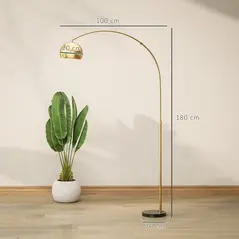 HOMCOM 167cm Arc Floor Lamp for Living Room, Modern Adjustable Standing Lamp with Foot Switch, Faux Black Marble Base and Bell Shade for Home Offices, Bedrooms, Gold Tone - 2