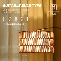 HOMCOM Rattan Floor Lamp for Living Room, Farmhouse Arc Standing Lamp with Dual-Layer Shade & Foot Switch, Height Adjustable Minimalist Tall Pole Lampshade for Bedroom, Office, Black - 5